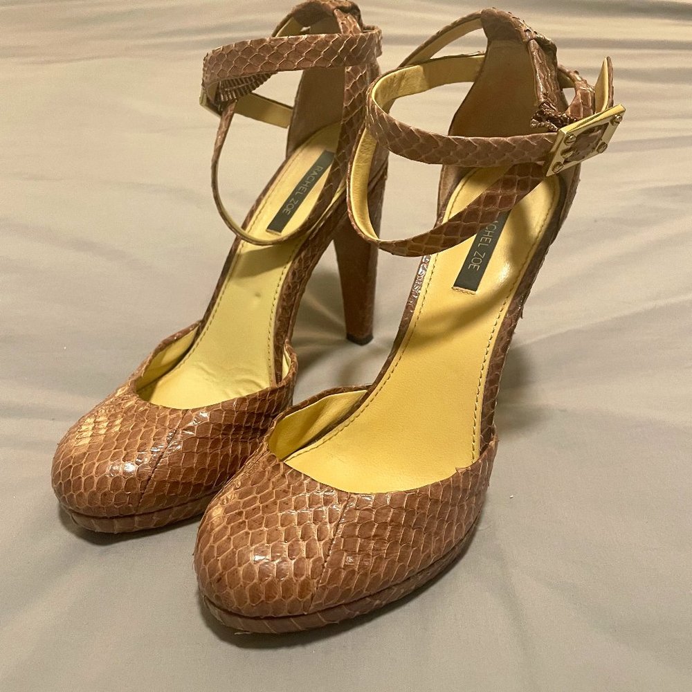 Rachel Zoe "Cole" Platform High Heels, Dusty Pink, Leather Snake, Anke Strap